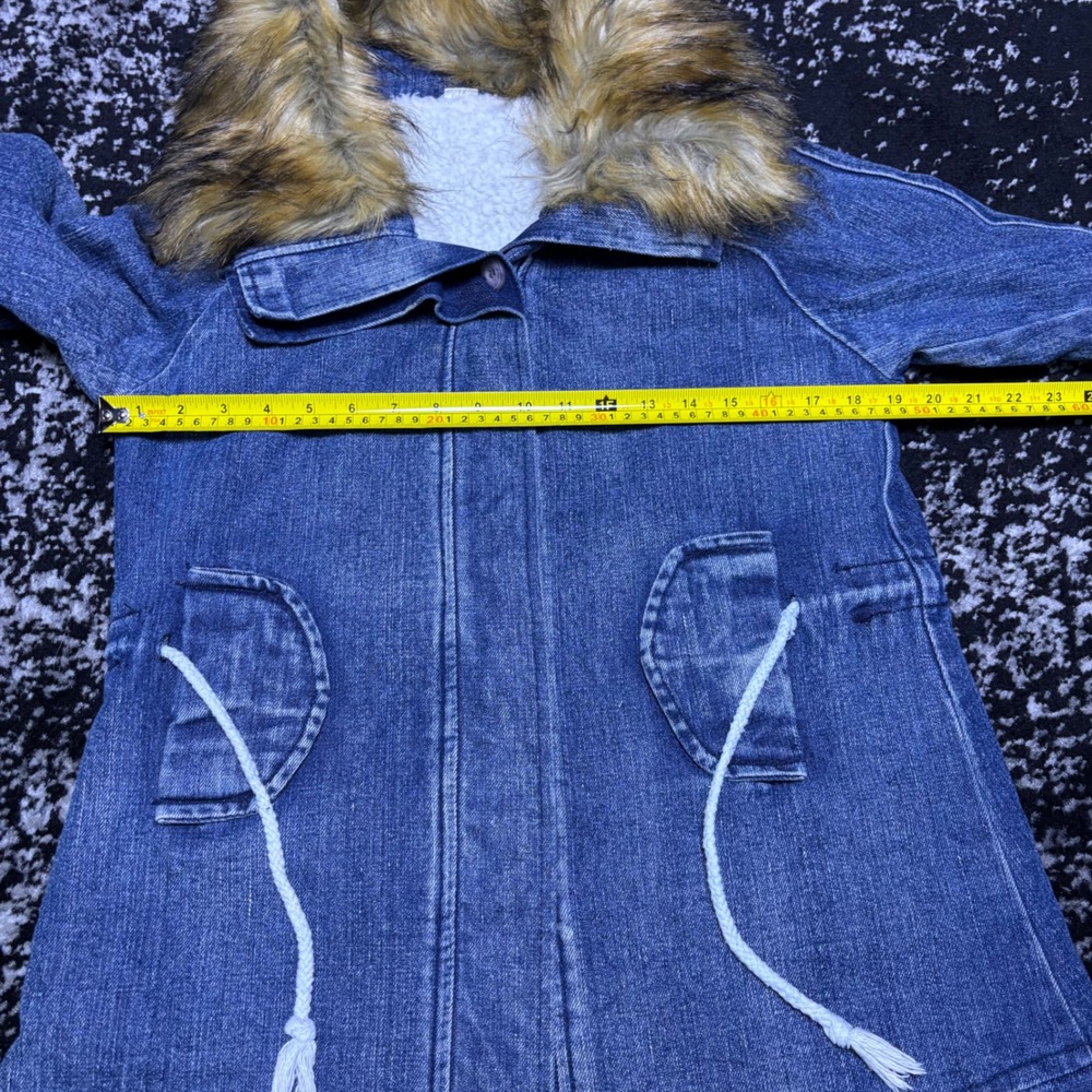 Vintage 80s Lears Denim Parka Faux Fur Trim Sherpa Lined Jacket - Picture 7 of 8
